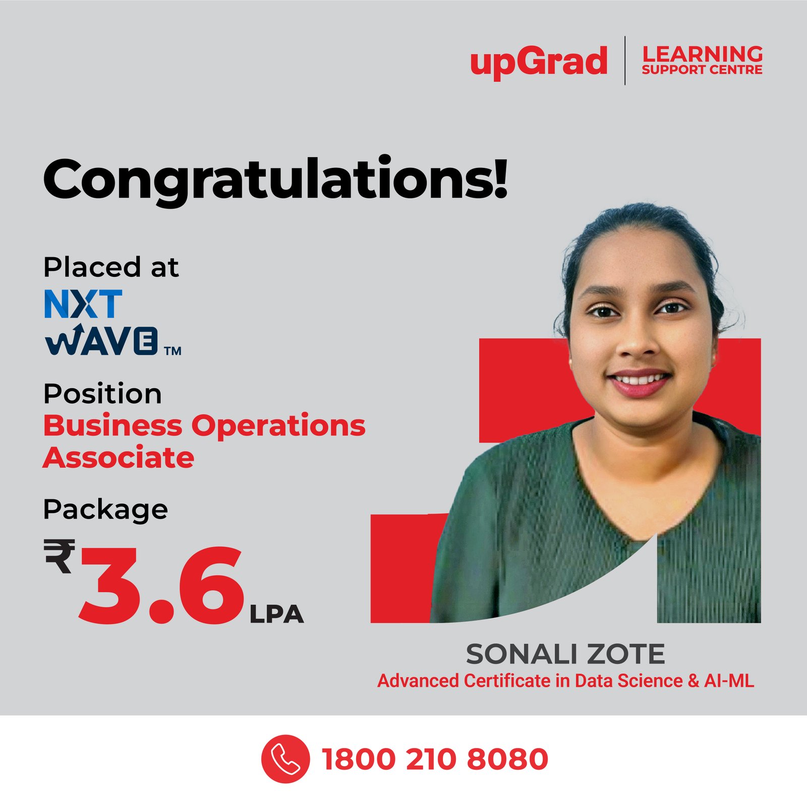 Sonali Zote placed at NXTWave as a Business Operations Associate with a package of 3.6 LPA